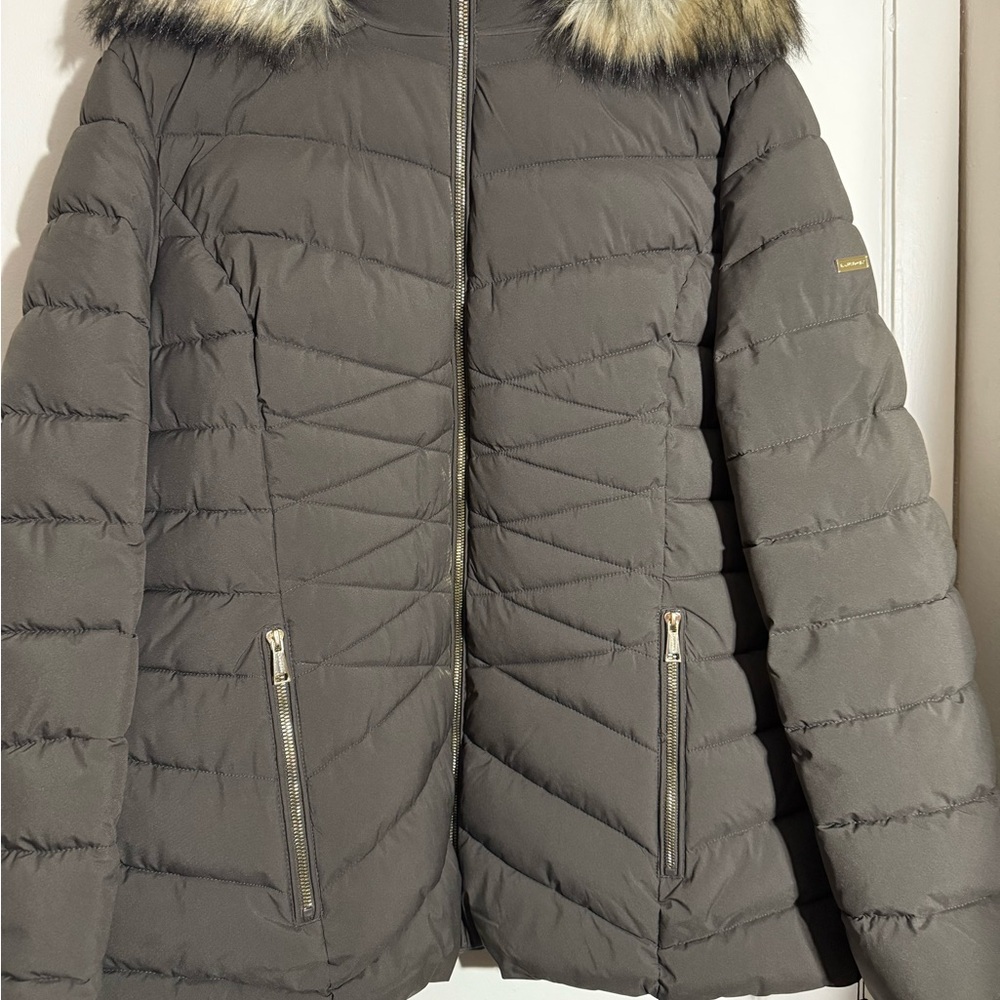 Laundry By Shelli Segal Winter Coat with Faux Fur Hood